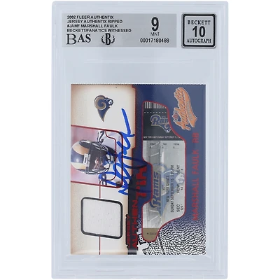 Marshall Faulk St. Louis Rams Autographed 2002 Fleer Authentix Relic Ripped #JA-MF Beckett Fanatics Witnessed Authenticated 9/10 Card