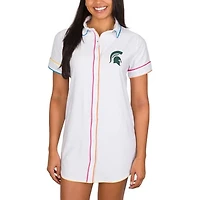 Women's Concepts Sport White Michigan State Spartans Flutter Knit Button-Up Nightshirt