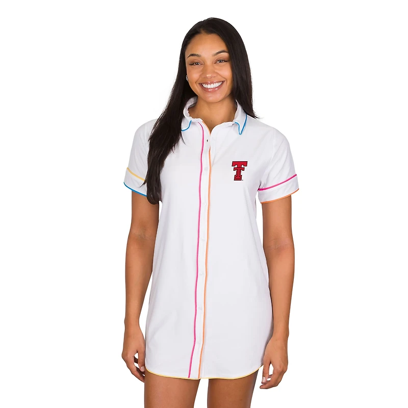 Women's Concepts Sport White Texas Tech Red Raiders Flutter Knit Button-Up Nightshirt