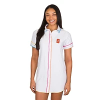 Women's Concepts Sport White Syracuse Orange Flutter Knit Button-Up Nightshirt