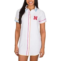 Women's Concepts Sport White Nebraska Huskers Flutter Knit Button-Up Nightshirt