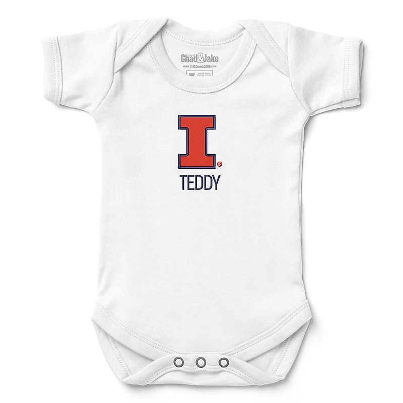 Newborn & Infant Chad & Jake  White Illinois Fighting Illini Personalized Team Logo Bodysuit