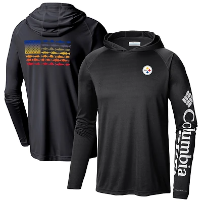 Men's Columbia Black Pittsburgh Steelers Terminal Tackle Long Sleeve Hoodie T-Shirt