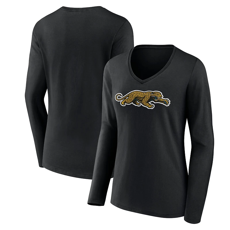 Women's Black Jacksonville Jaguars Classic Logo Long Sleeve V-Neck T-Shirt