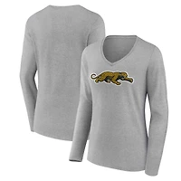 Women's Gray Jacksonville Jaguars Classic Logo Long Sleeve V-Neck T-Shirt