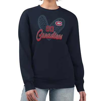 Women's G-III 4Her by Carl Banks Navy Montreal Canadiens Animal Print Heart Fleece Pullover Sweatshirt