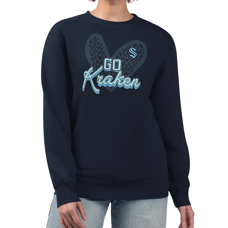 Women's G-III 4Her by Carl Banks Deep Sea Blue Seattle Kraken Animal Print Heart Fleece Pullover Sweatshirt