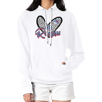 Women's G-III 4Her by Carl Banks White New York Rangers Animal Print Heart Fleece Pullover Hoodie