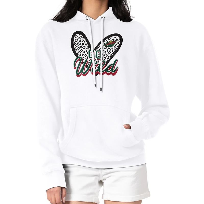 Women's G-III 4Her by Carl Banks White Minnesota Wild Animal Print Heart Fleece Pullover Hoodie
