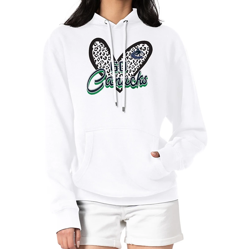 Women's G-III 4Her by Carl Banks White Vancouver Canucks Animal Print Heart Fleece Pullover Hoodie