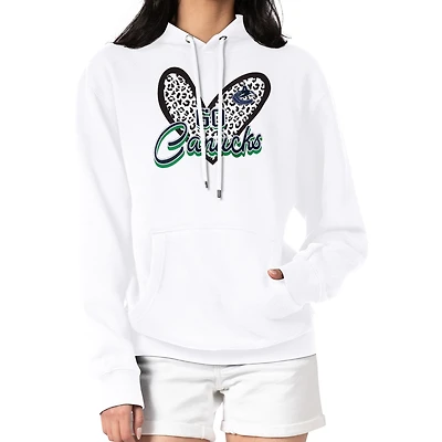 Women's G-III 4Her by Carl Banks White Vancouver Canucks Animal Print Heart Fleece Pullover Hoodie