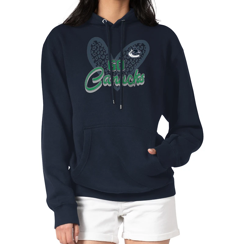 Women's G-III 4Her by Carl Banks Navy Vancouver Canucks Animal Print Heart Fleece Pullover Hoodie