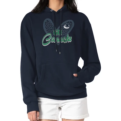 Women's G-III 4Her by Carl Banks Navy Vancouver Canucks Animal Print Heart Fleece Pullover Hoodie