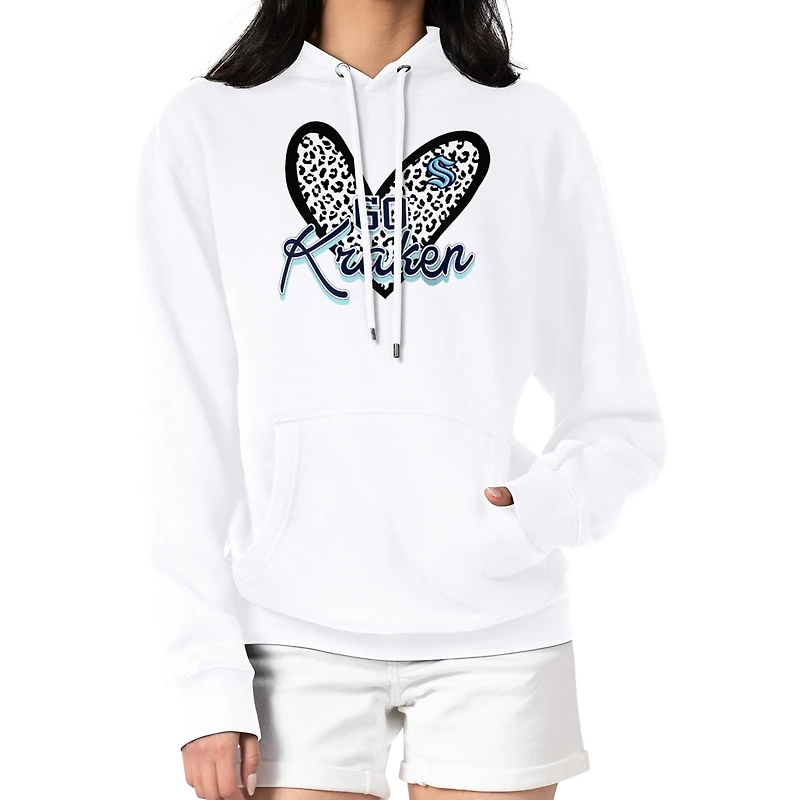 Women's G-III 4Her by Carl Banks White Seattle Kraken Animal Print Heart Fleece Pullover Hoodie