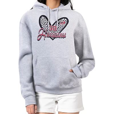 Women's G-III 4Her by Carl Banks Heather Gray Carolina Hurricanes Animal Print Heart Fleece Pullover Hoodie