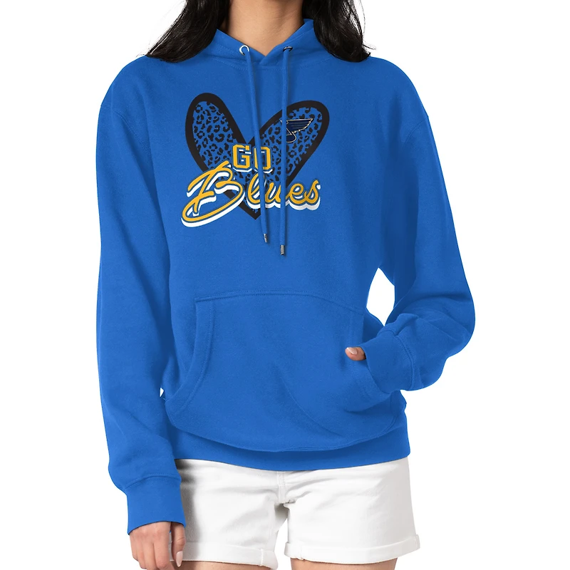 Women's G-III 4Her by Carl Banks Blue St. Louis Blues Animal Print Heart Fleece Pullover Hoodie