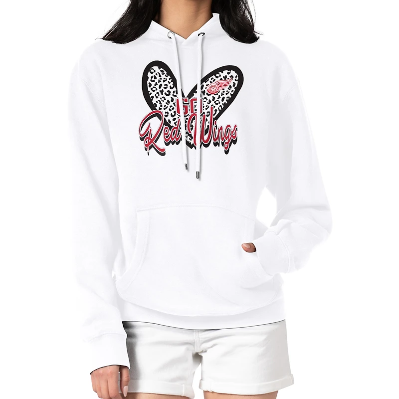 Women's G-III 4Her by Carl Banks White Detroit Red Wings Animal Print Heart Fleece Pullover Hoodie