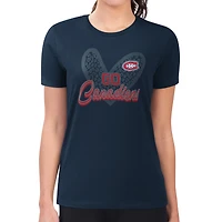 Women's G-III 4Her by Carl Banks  Navy Montreal Canadiens Super-Slim Fit Lightweight Animal Print Heart T-Shirt