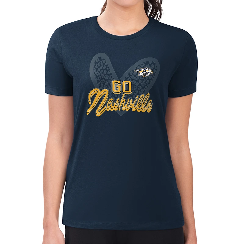 Women's G-III 4Her by Carl Banks  Navy Nashville Predators Super-Slim Fit Lightweight Animal Print Heart T-Shirt