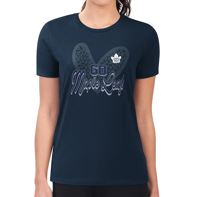 Women's G-III 4Her by Carl Banks  Navy Toronto Maple Leafs Super-Slim Fit Lightweight Animal Print Heart T-Shirt
