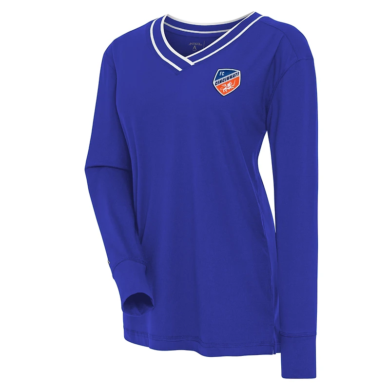 Women's Antigua Blue FC Cincinnati Symbolic V-Neck Long Sleeve T-Shirt