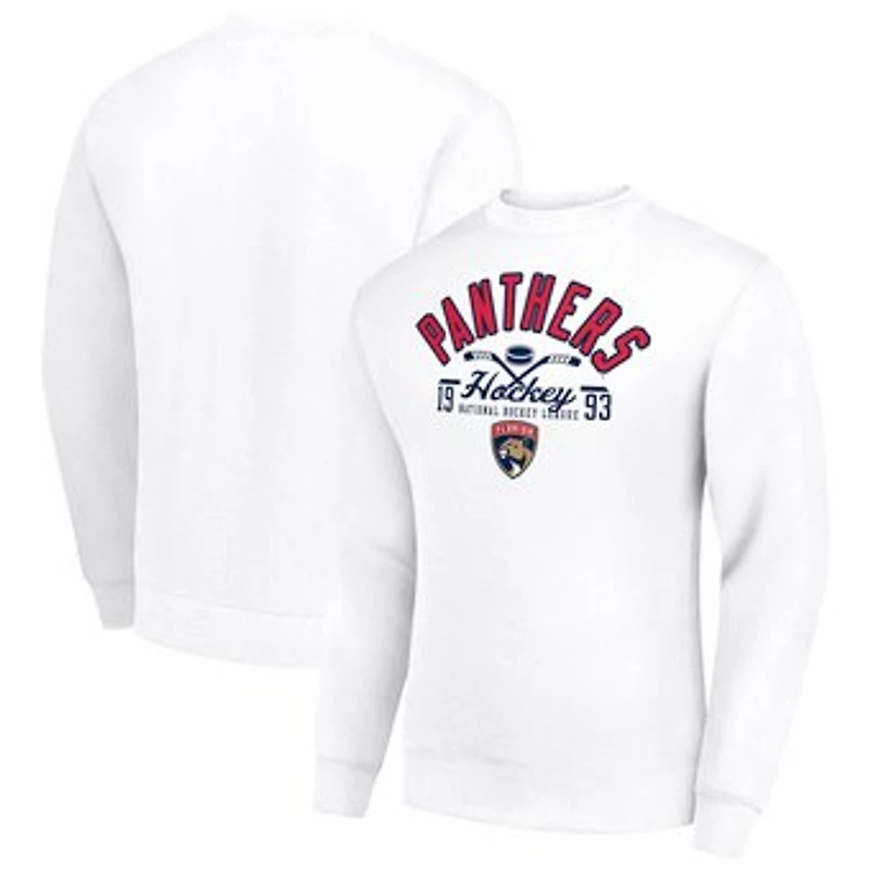 Men's Starter White Florida Panthers Stick And Puck Logo Fleece Pullover Sweatshirt