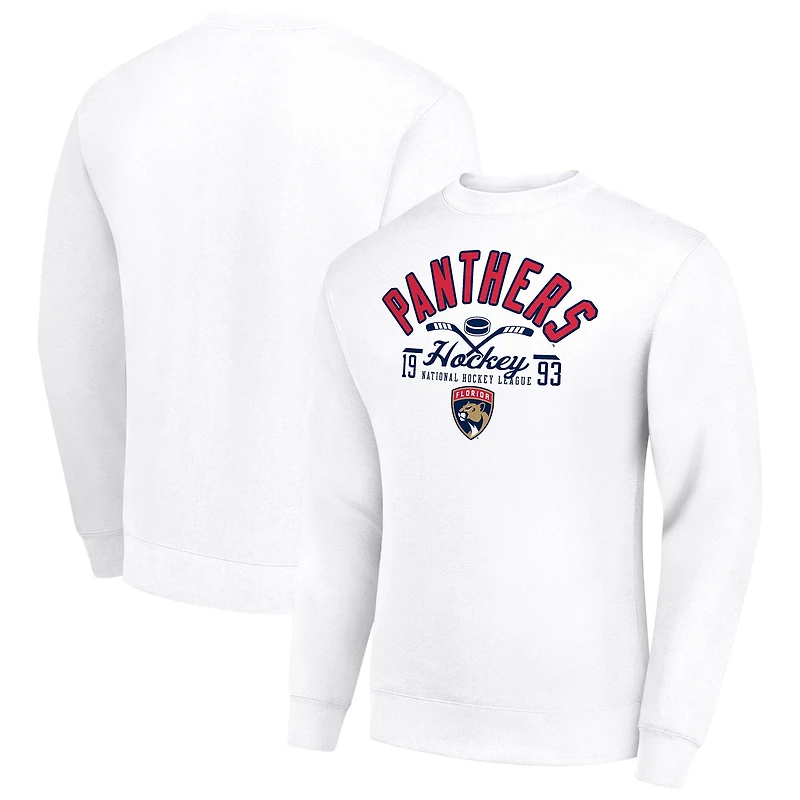 Men's Starter White Florida Panthers Stick And Puck Logo Fleece Pullover Sweatshirt