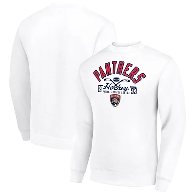 Men's Starter White Florida Panthers Stick And Puck Logo Fleece Pullover Sweatshirt