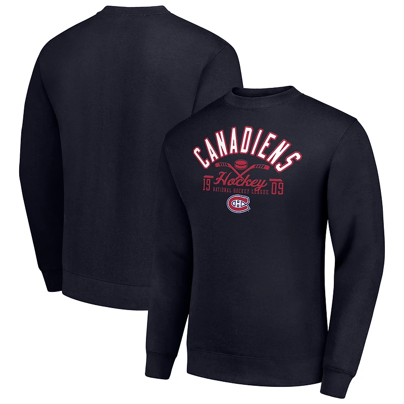 Men's Starter Navy Montreal Canadiens Stick And Puck Logo Fleece Pullover Sweatshirt