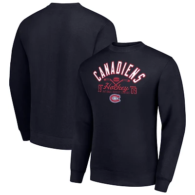 Men's Starter Navy Montreal Canadiens Stick And Puck Logo Fleece Pullover Sweatshirt