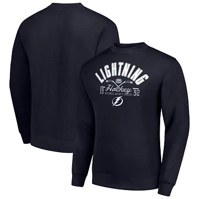 Men's Starter Navy Tampa Bay Lightning Stick And Puck Logo Fleece Pullover Sweatshirt