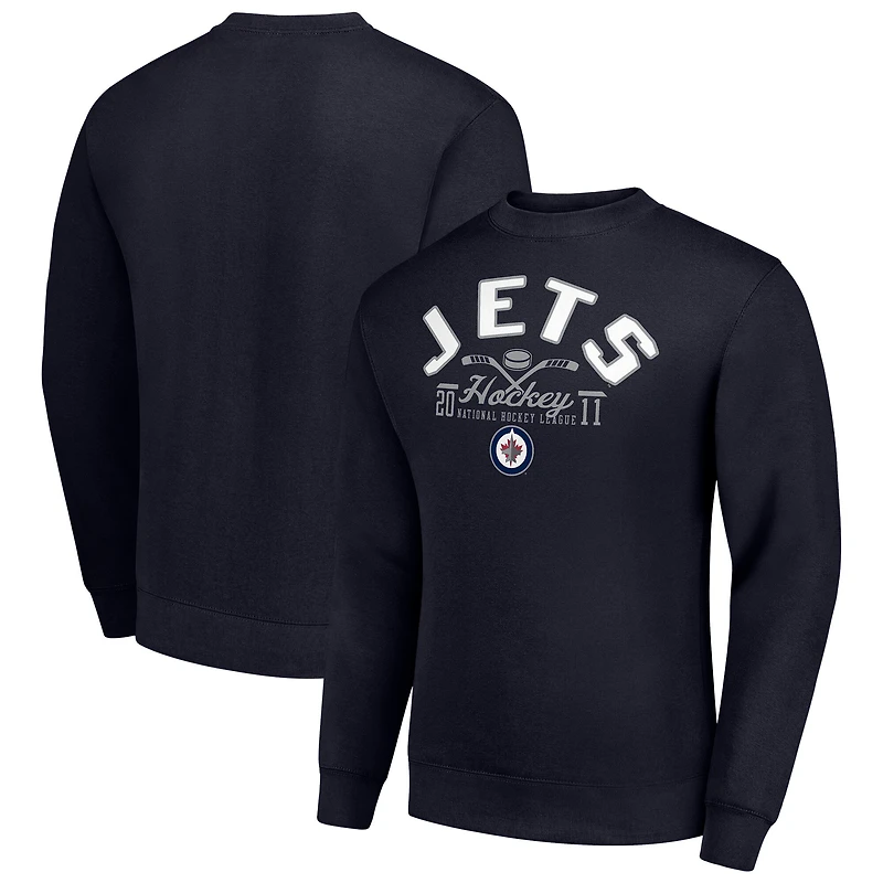 Men's Starter Navy Winnipeg Jets Stick And Puck Logo Fleece Pullover Sweatshirt