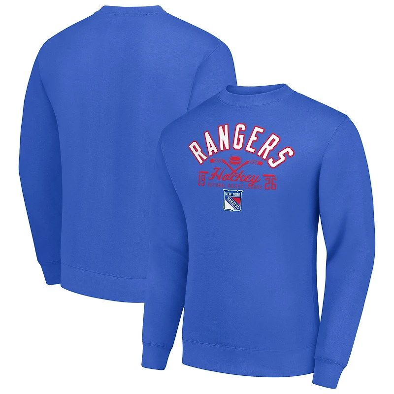 Men's Starter Royal New York Rangers Stick And Puck Logo Fleece Pullover Sweatshirt