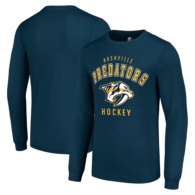 Men's Starter Navy Nashville Predators Logo Long Sleeve T-Shirt