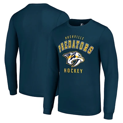 Men's Starter Navy Nashville Predators Logo Long Sleeve T-Shirt