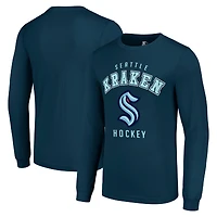 Men's Starter Navy Seattle Kraken Logo Long Sleeve T-Shirt