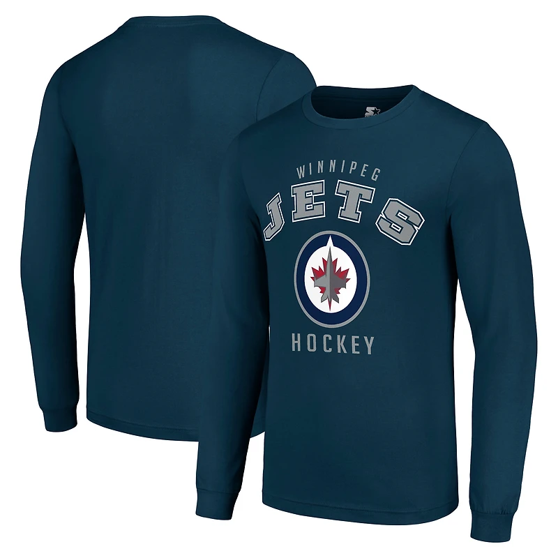 Men's Starter Navy Winnipeg Jets Logo Long Sleeve T-Shirt