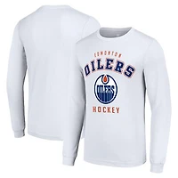Men's Starter White Edmonton Oilers Logo Long Sleeve T-Shirt