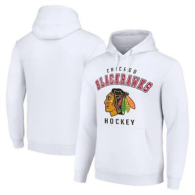 Men's Starter White Chicago Blackhawks  Logo Pullover Hoodie