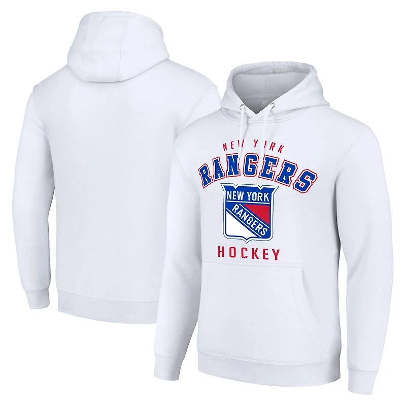 Men's Starter White New York Rangers Logo Pullover Hoodie
