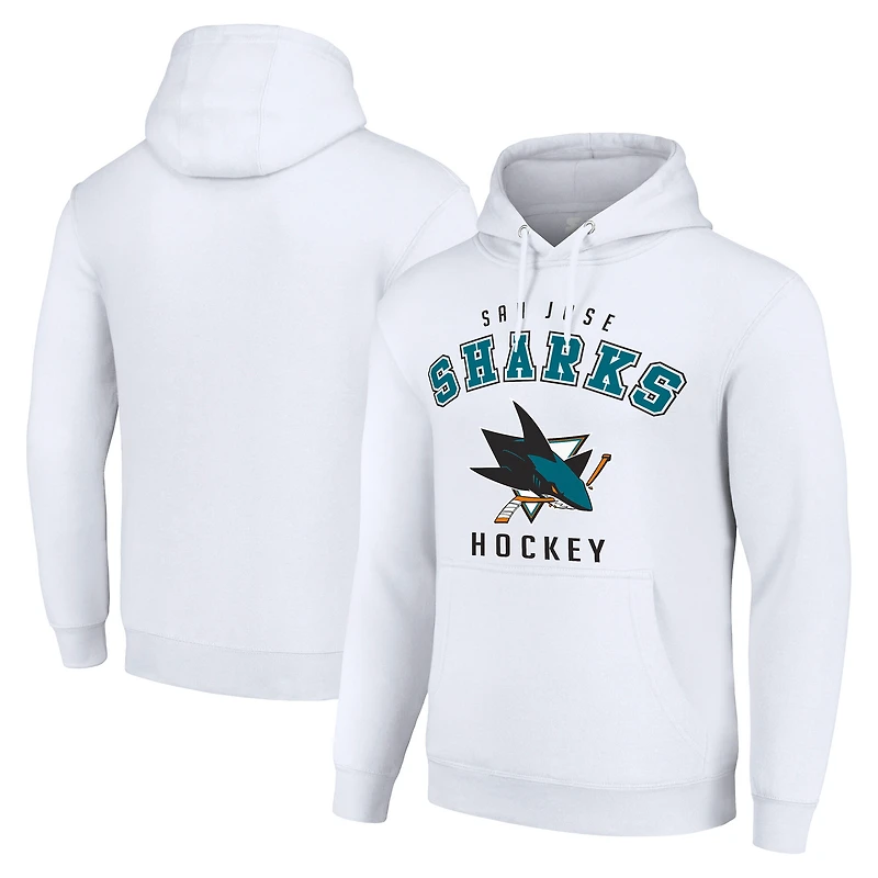 Men's Starter White San Jose Sharks  Logo Pullover Hoodie