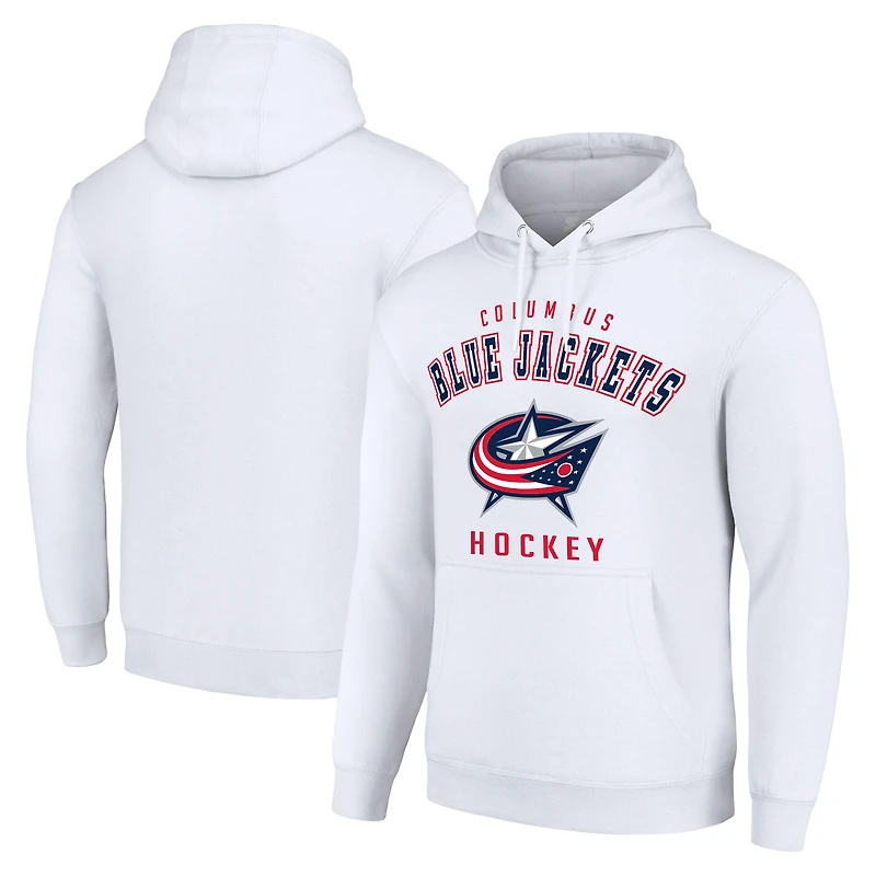 Men's Starter White Columbus Blue Jackets  Logo Pullover Hoodie