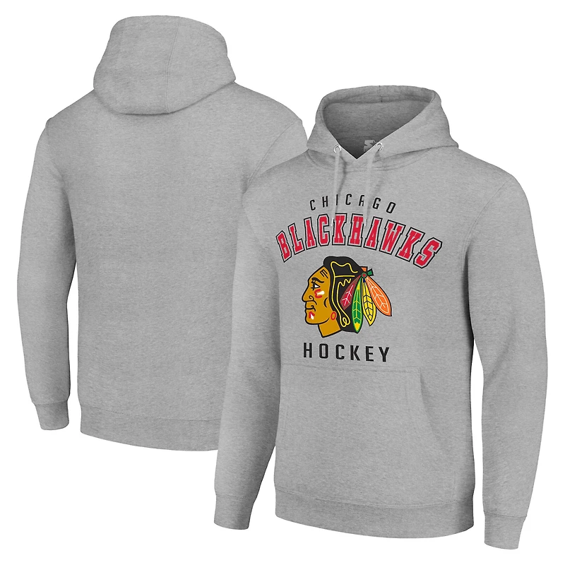 Men's Starter Heather Gray Chicago Blackhawks Logo Pullover Hoodie