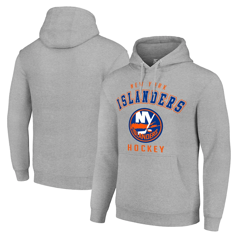 Men's Starter Heather Gray New York Islanders Logo Pullover Hoodie