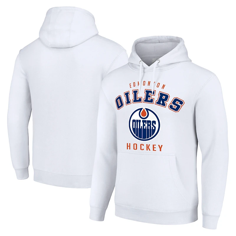 Men's Starter White Edmonton Oilers Logo Pullover Hoodie