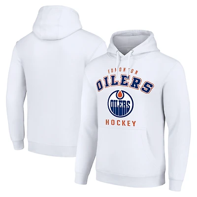 Men's Starter White Edmonton Oilers Logo Pullover Hoodie