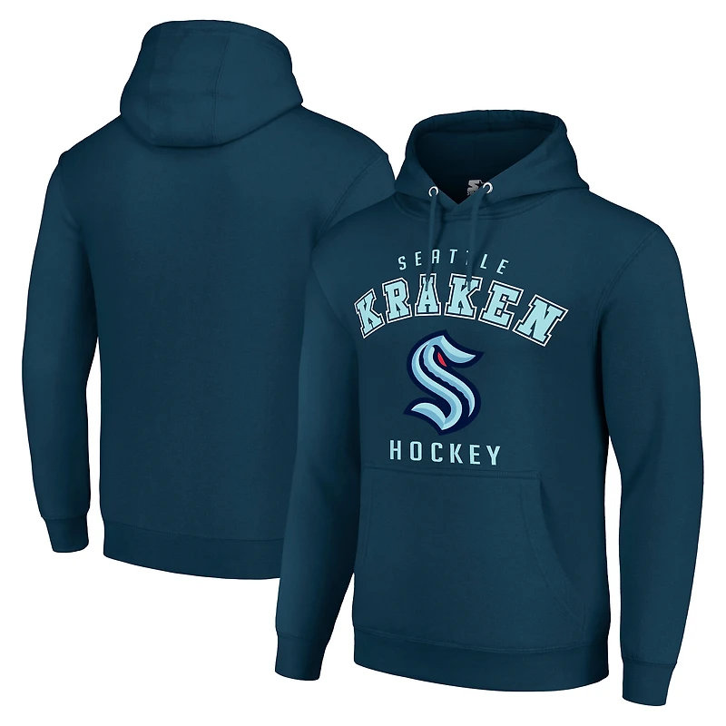 Men's Starter Navy Seattle Kraken Logo Pullover Hoodie