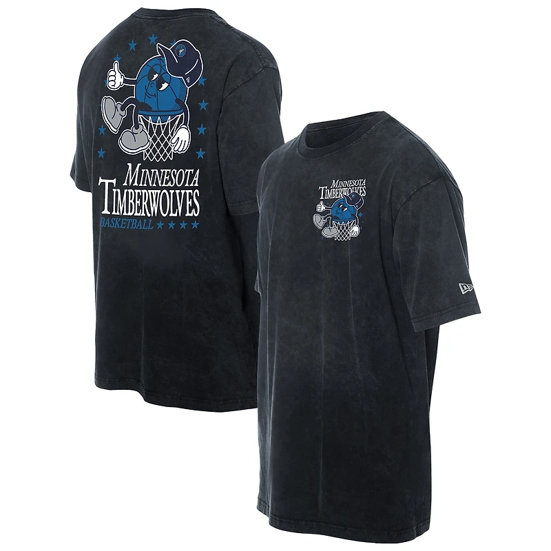 Men's New Era Black Minnesota Timberwolves Old School Sport Enzyme Wash Oversized T-Shirt