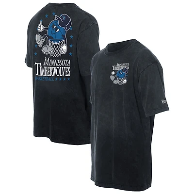 Men's New Era Black Minnesota Timberwolves Old School Sport Enzyme Wash Oversized T-Shirt