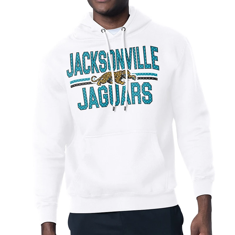 Men's Starter White Jacksonville Jaguars Mesh Look Retro Team Logo Pullover Hoodie